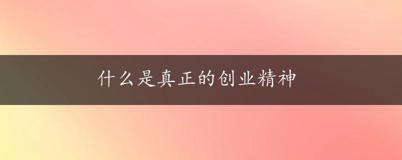 什么是真正的创业精神