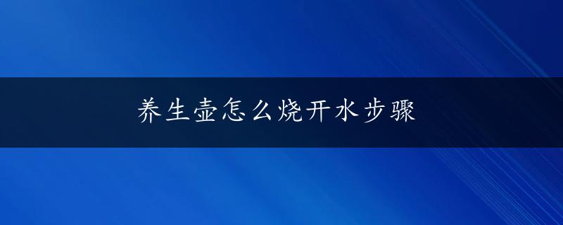 养生壶怎么烧开水步骤