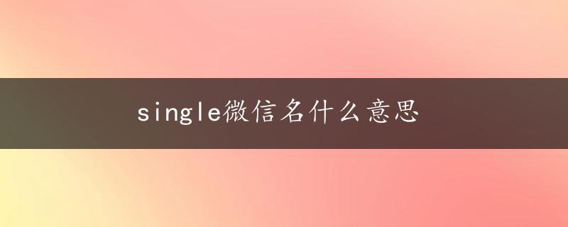 single微信名什么意思