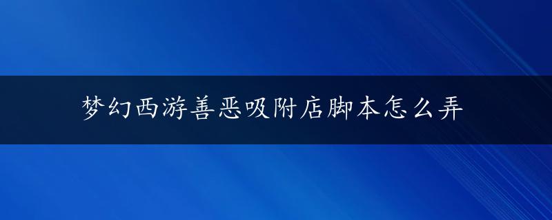 梦幻西游善恶吸附店脚本怎么弄