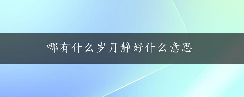 哪有什么岁月静好什么意思