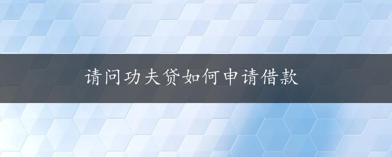 请问功夫贷如何申请借款