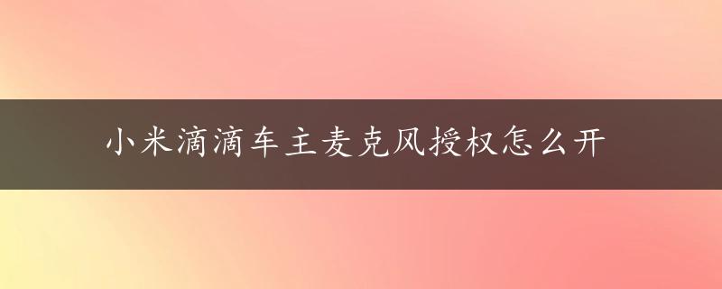 小米滴滴车主麦克风授权怎么开