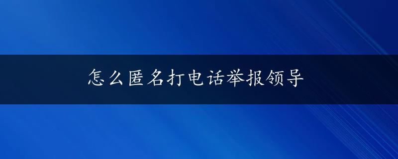 怎么匿名打电话举报领导