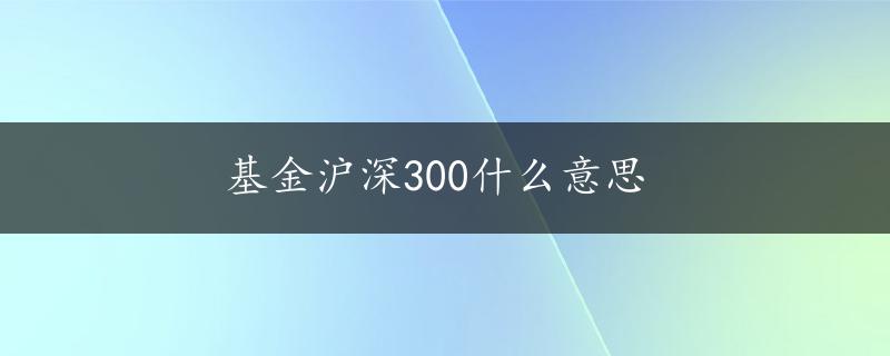 基金沪深300什么意思