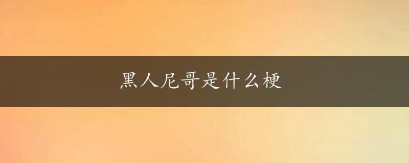 黑人尼哥是什么梗