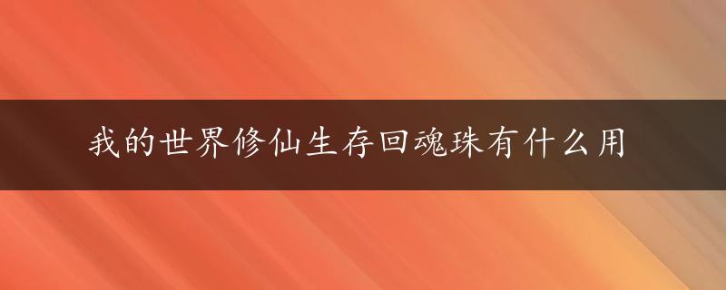 我的世界修仙生存回魂珠有什么用