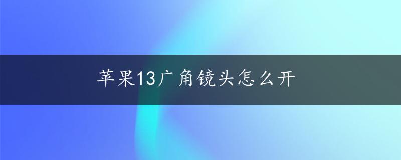 苹果13广角镜头怎么开