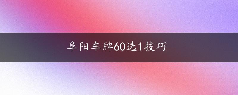 阜阳车牌60选1技巧