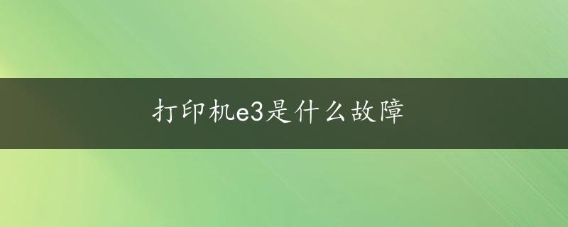 打印机e3是什么故障