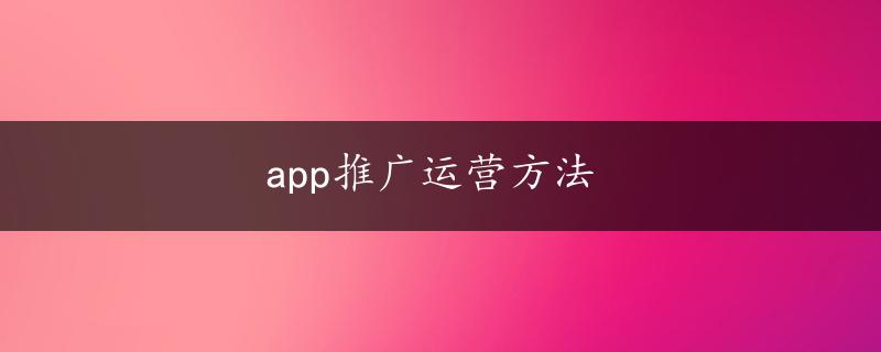 app推广运营方法