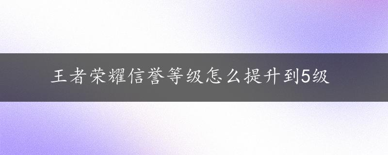 王者荣耀信誉等级怎么提升到5级