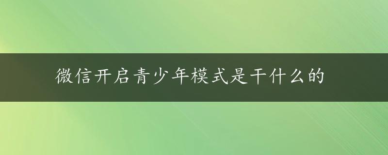 微信开启青少年模式是干什么的