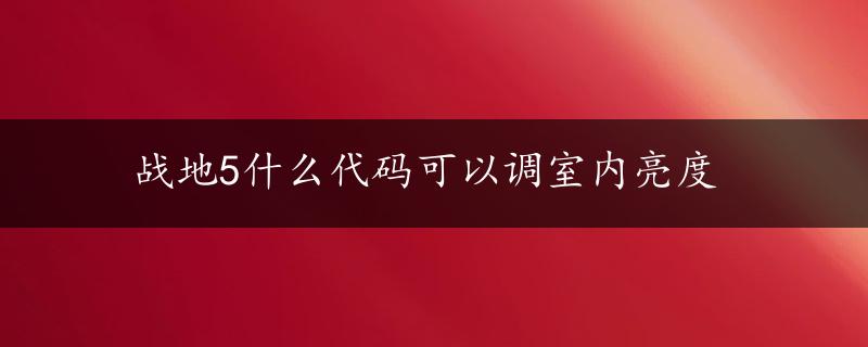 战地5什么代码可以调室内亮度