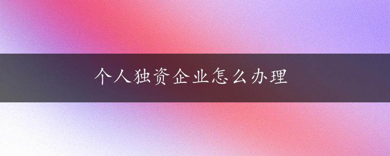 个人独资企业怎么办理