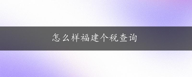 怎么样福建个税查询