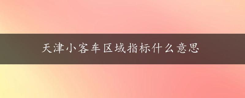 天津小客车区域指标什么意思