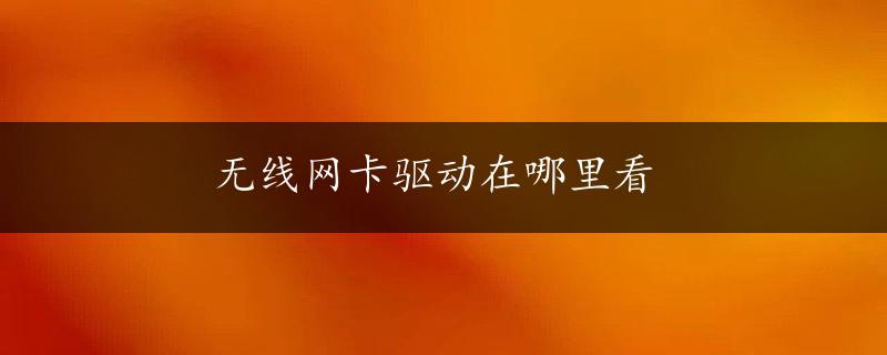 无线网卡驱动在哪里看