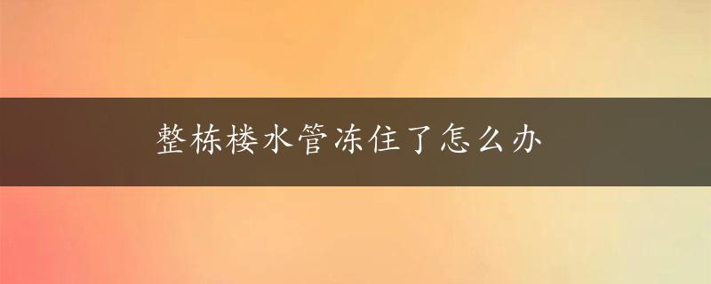 整栋楼水管冻住了怎么办