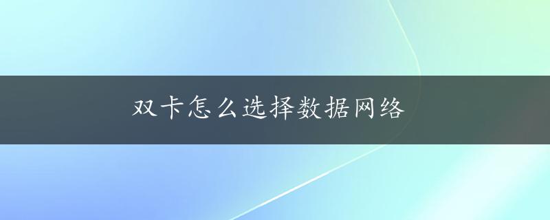 双卡怎么选择数据网络