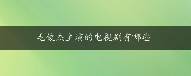 毛俊杰主演的电视剧有哪些