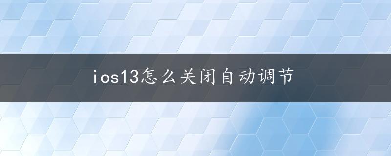 ios13怎么关闭自动调节