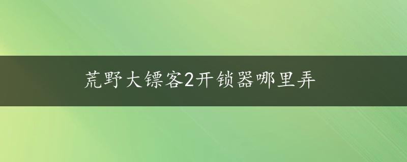 荒野大镖客2开锁器哪里弄