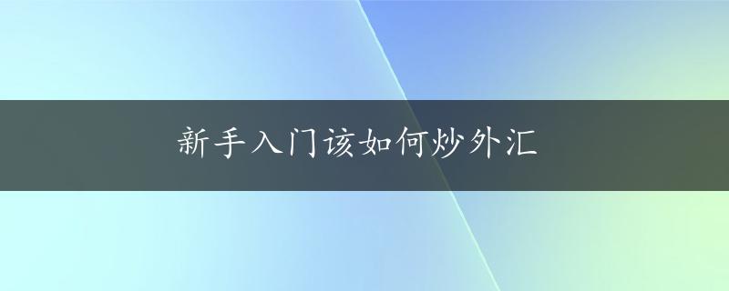 新手入门该如何炒外汇