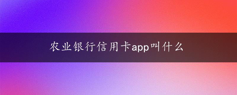 农业银行信用卡app叫什么