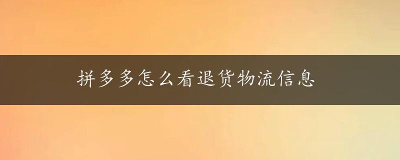 拼多多怎么看退货物流信息