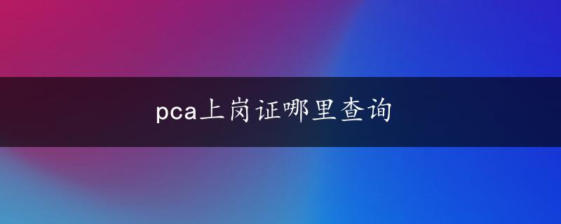 pca上岗证哪里查询