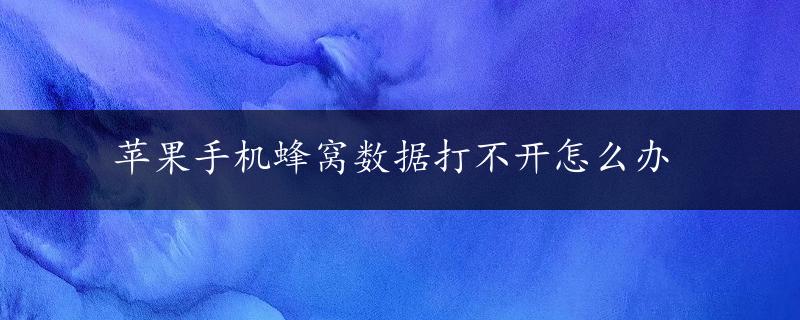 苹果手机蜂窝数据打不开怎么办