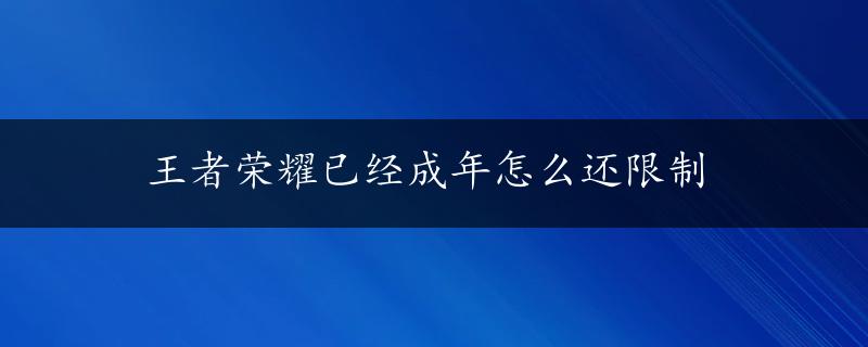 王者荣耀已经成年怎么还限制