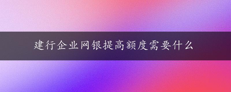 建行企业网银提高额度需要什么