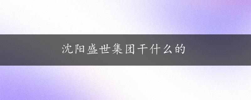 沈阳盛世集团干什么的