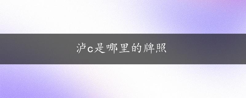 泸c是哪里的牌照