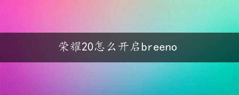 荣耀20怎么开启breeno