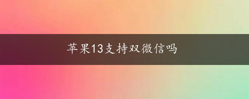 苹果13支持双微信吗