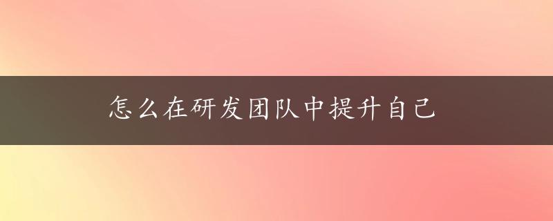 怎么在研发团队中提升自己