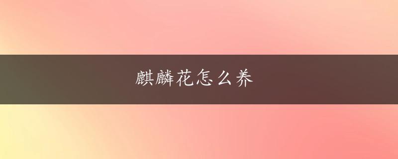 麒麟花怎么养