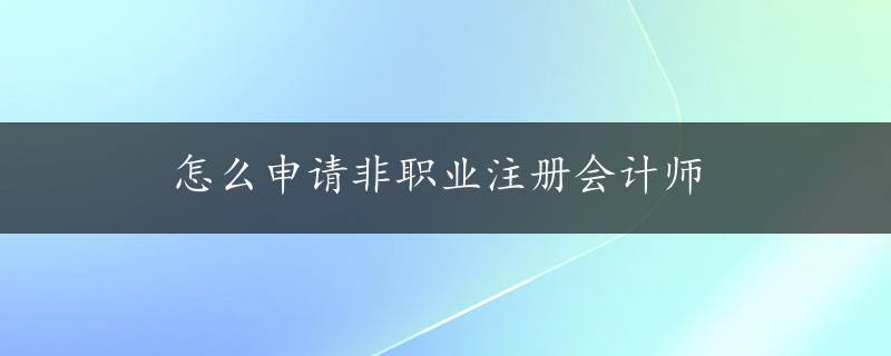 怎么申请非职业注册会计师