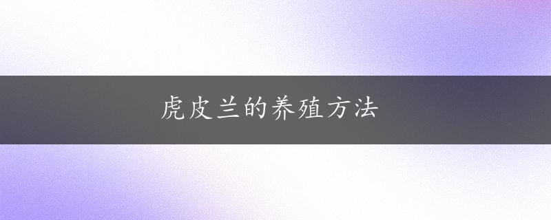 虎皮兰的养殖方法