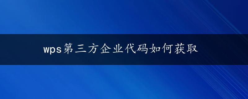 wps第三方企业代码如何获取