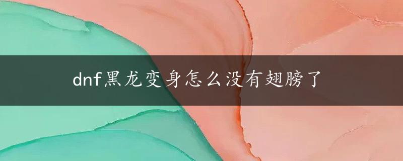 dnf黑龙变身怎么没有翅膀了