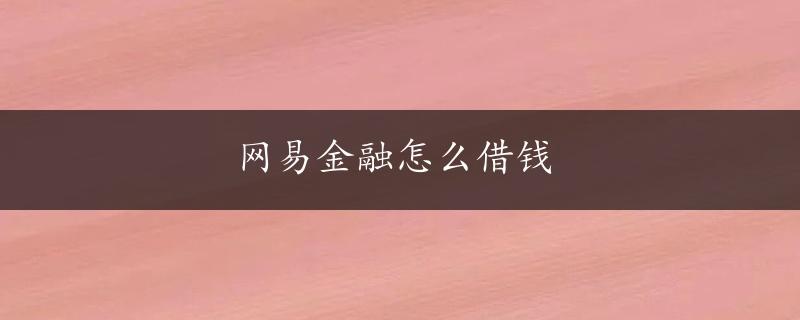 网易金融怎么借钱