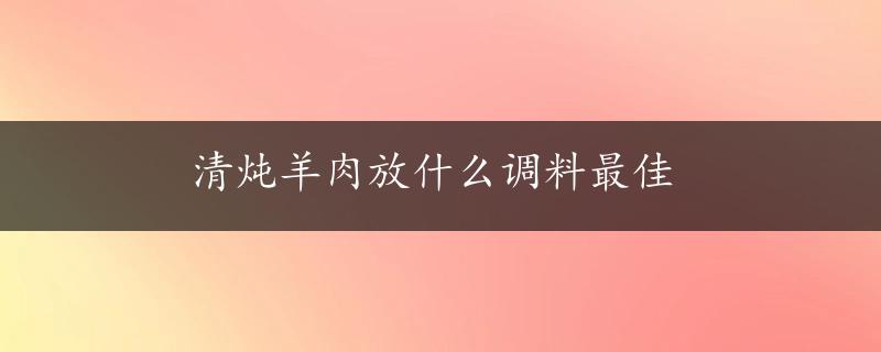 清炖羊肉放什么调料最佳