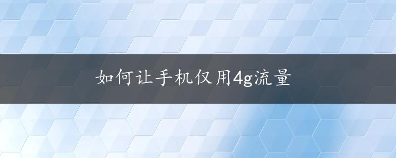 如何让手机仅用4g流量