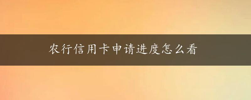 农行信用卡申请进度怎么看