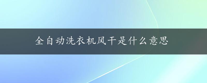 全自动洗衣机风干是什么意思