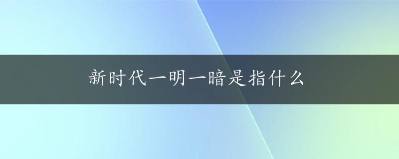 新时代一明一暗是指什么